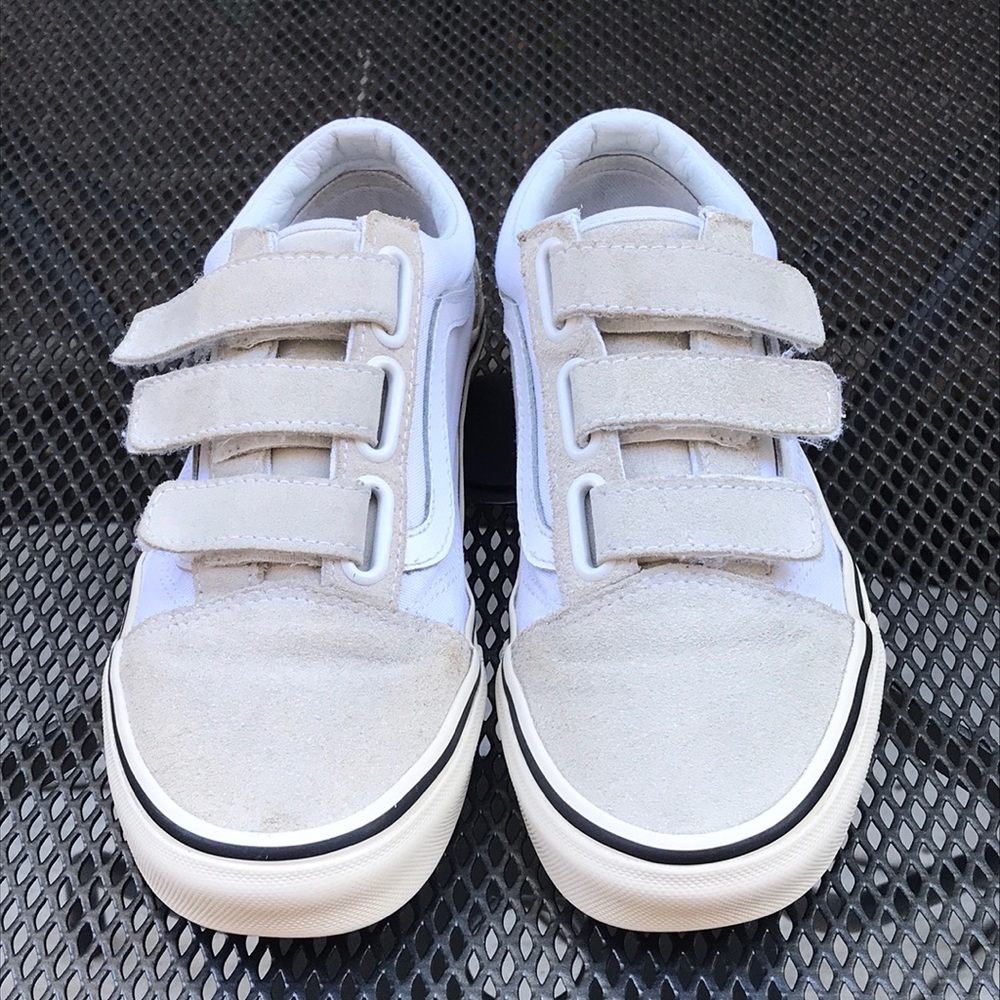 Cream & white colored velcro Vans